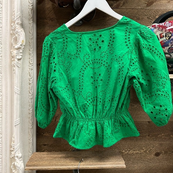 Sanctuary Green Eyelet Peplum Button-Front Top – XS - Picture 5 of 8